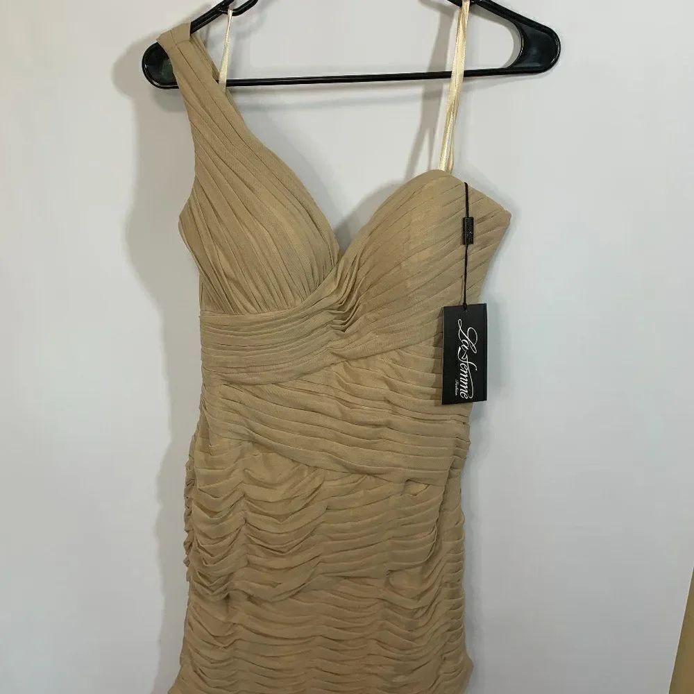La Femme One Shoulder Fitted Mini Dress